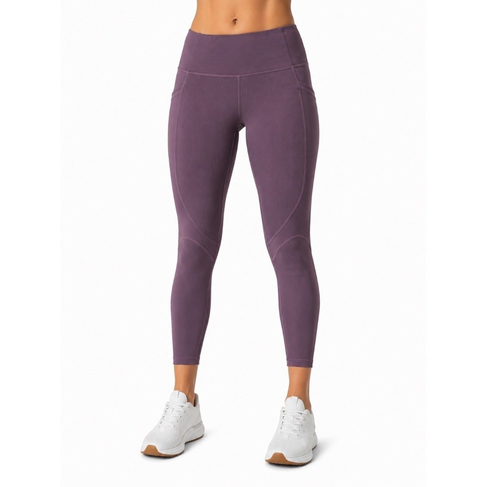 Athleta Rise Up Rib 7/8 Tight Leggings Purple Size L High Waist Workout